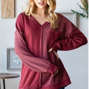 Heimish USA KFab Designs Burgundy Colorblock Long Sleeve Sweater NWOT Medium